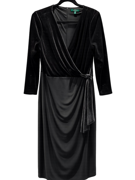 Ralph Lauren Dresses & Skirts - Lauren Ralph Lauren Black Velvet Wrap Dress Size 12 Long Sleeve